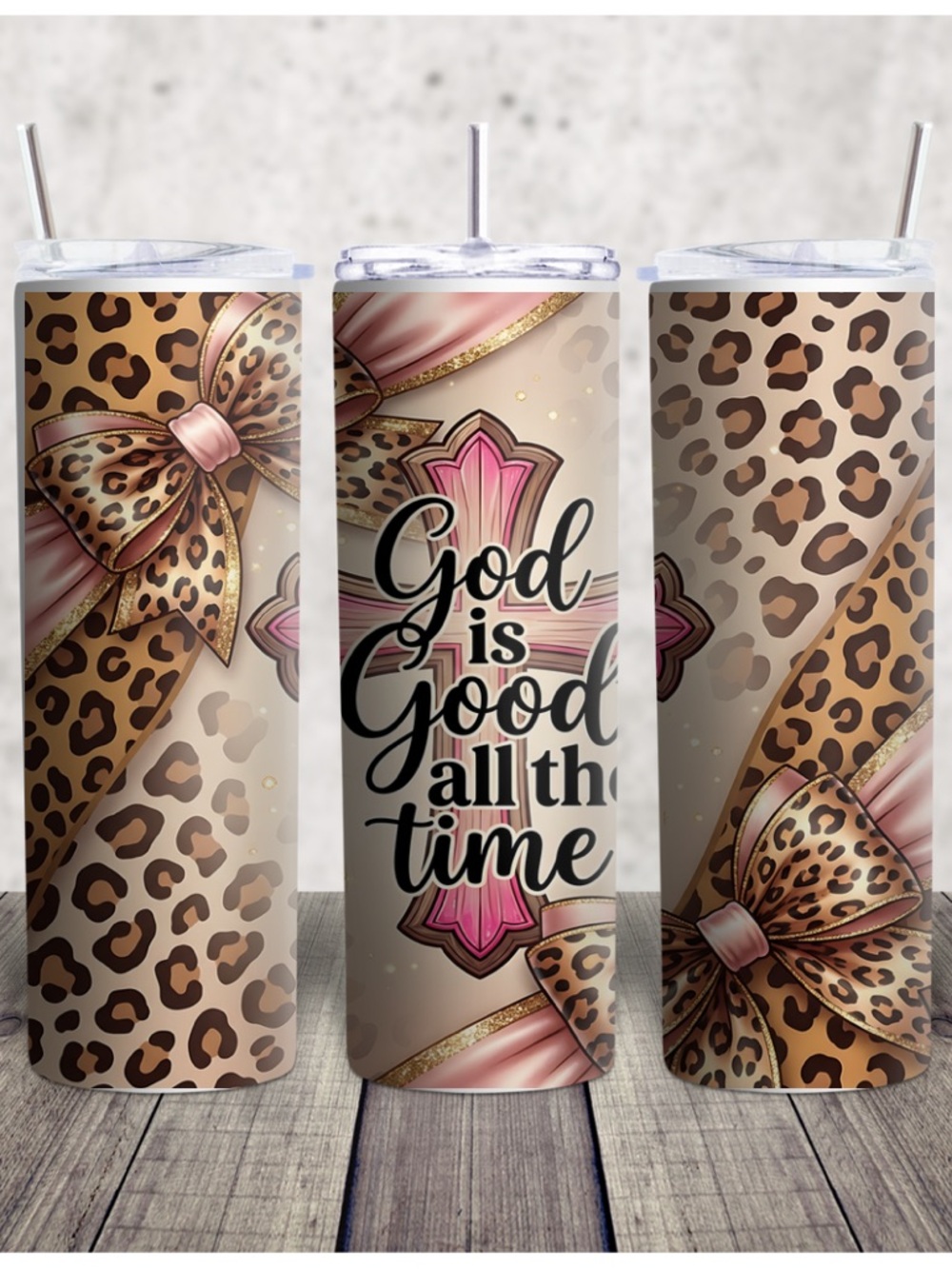 Hand Crafted Leopard Bow Tumbler in Pink, Gold, Brown